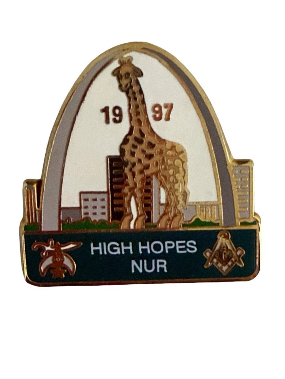 1997 High Hopes NUR Giraffe Enamel Lapel Pin Masonic Fraternal Award Pin